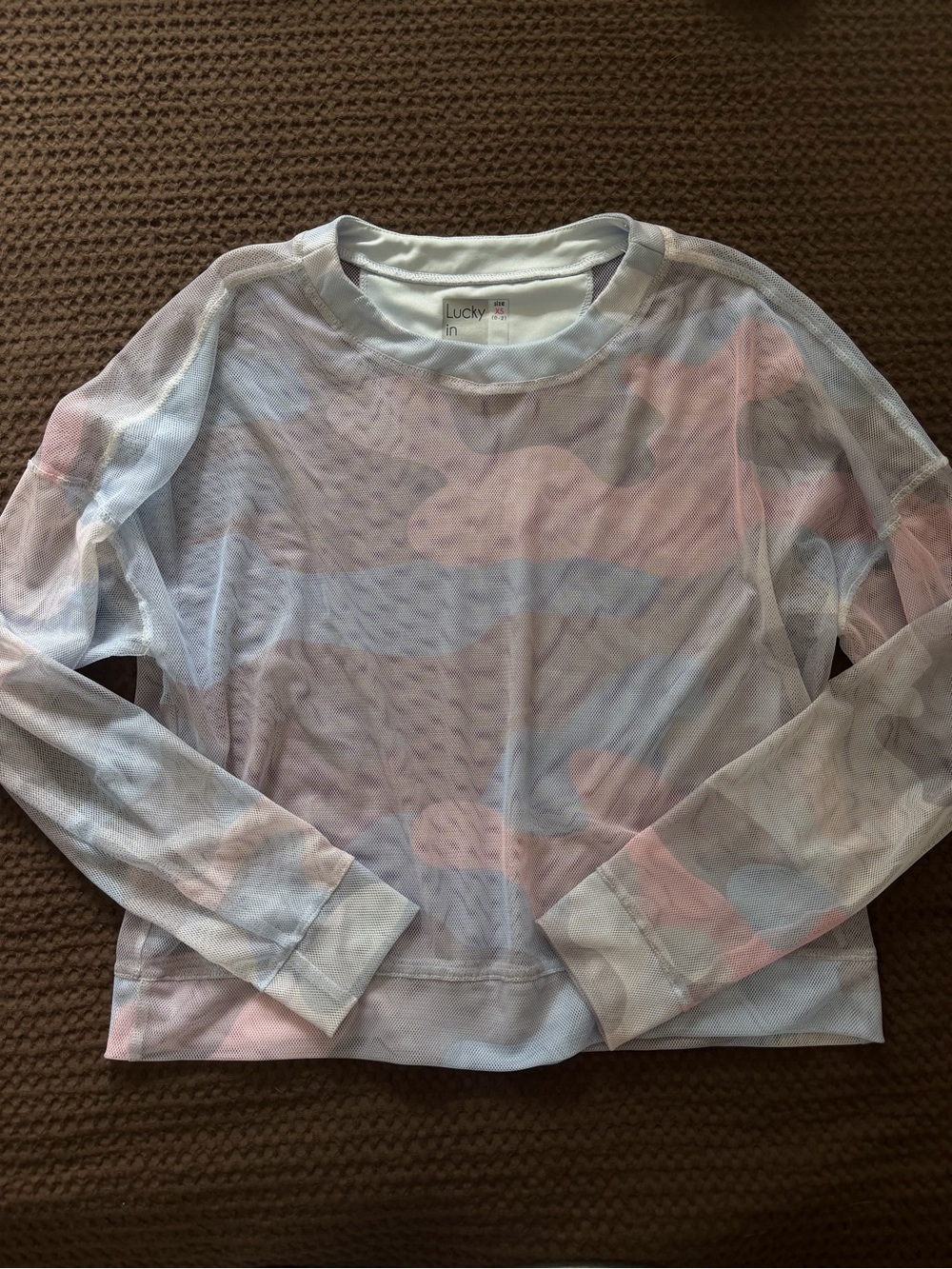 Pastel Camo Long-Sleeve Mesh Top - Pink & Gray